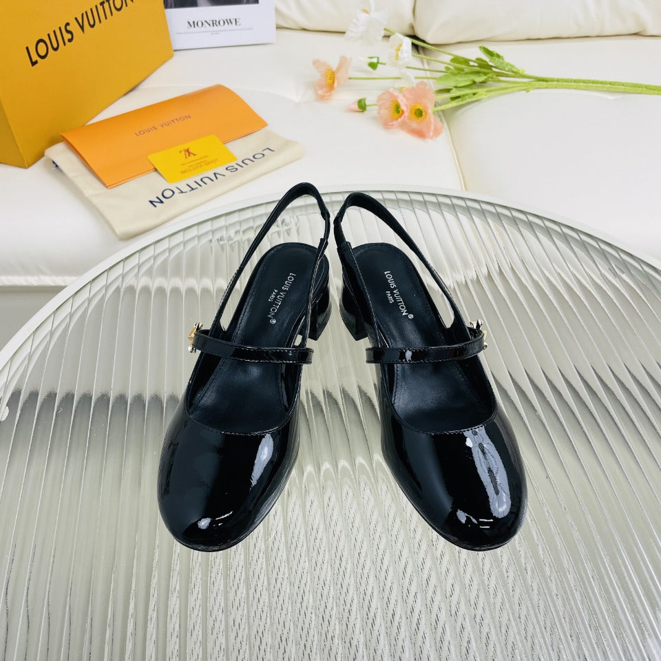 LV Slingback Glossy Black Lambskin