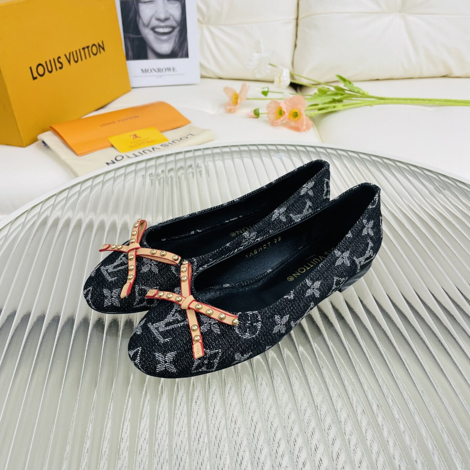 LV Nina Doll Shoes Black Monogram Denim Printed Fabric