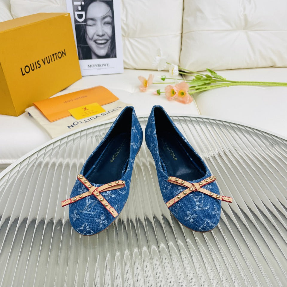 LV Nina Doll Shoes Dark Blue Monogram Denim Printed Fabric