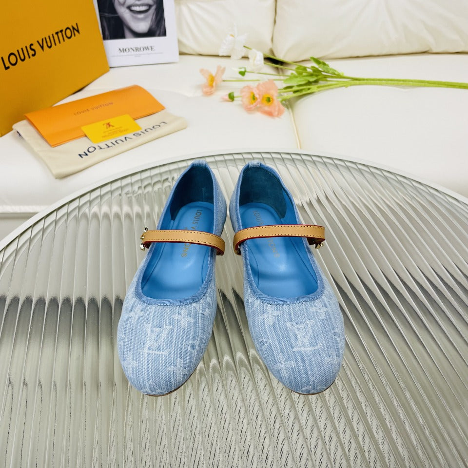 LV Flat Ballerina Light Blue Monogram Jacquard Fabric