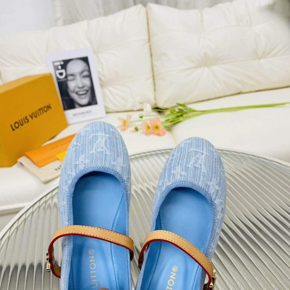 LV Flat Ballerina Light Blue Monogram Jacquard Fabric