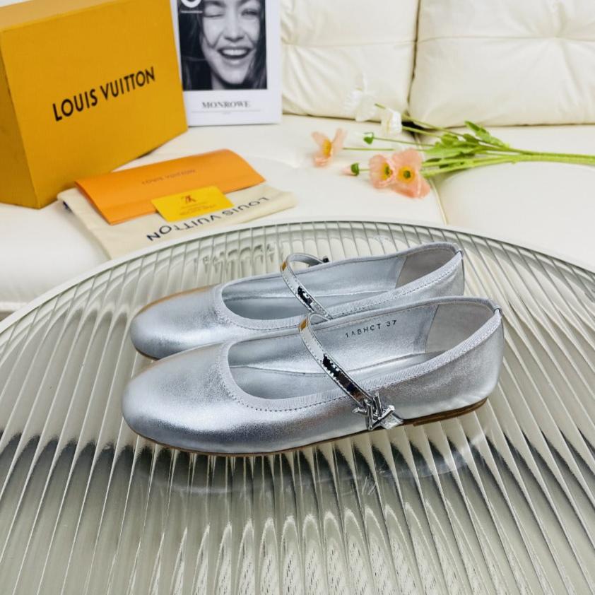 LV Flat Ballerina Metallic Silver Lambskin