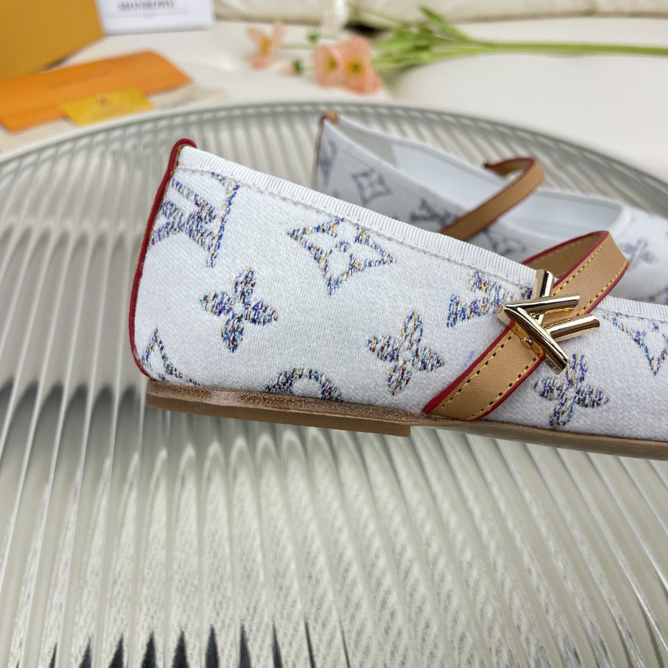 LV Flat Ballerina White Lambskin