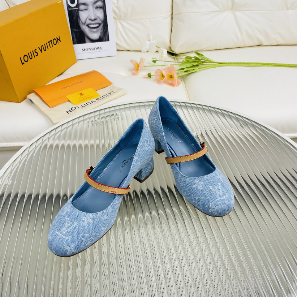 LV Medium-Heel 35mm Pumps Blue Monogram Jacquard Fabric