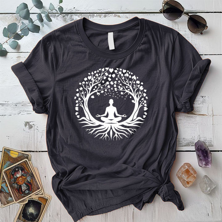 Yoga Pose Tree T Shirt Dark Heather Grey Mockup