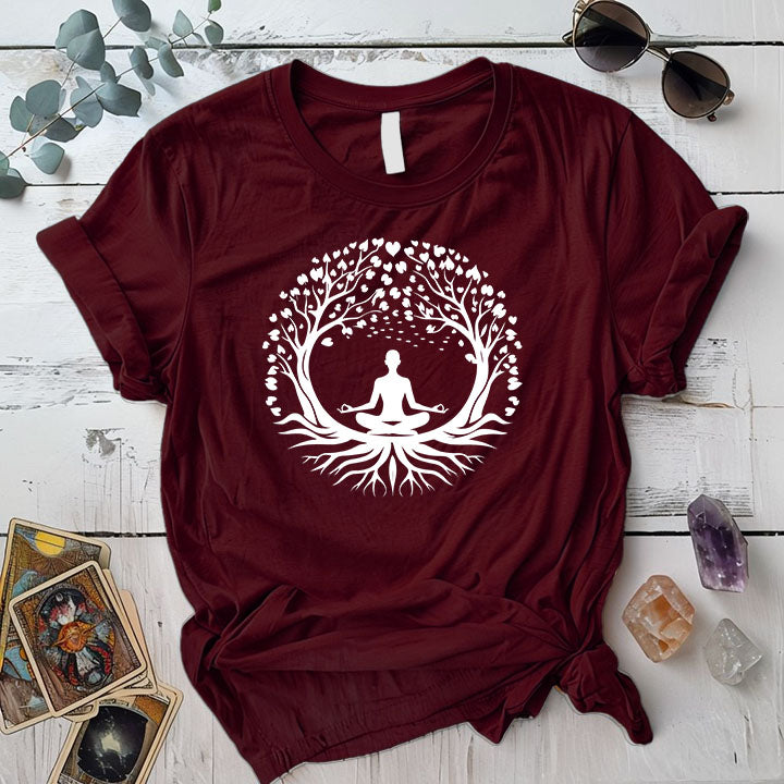 Yoga Pose Tree T Shirt Maroon Mockup